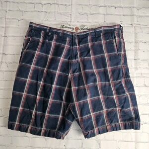 Tommy Bahama Chino Shorts Size 40 Blue Plaid‎ Linen Blend Paradise Nation Faded
